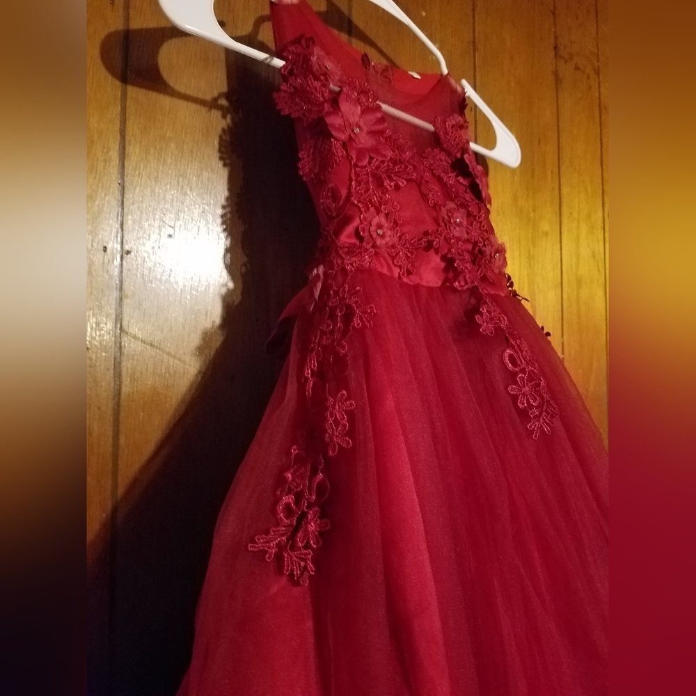 Burgundy formal princess girl maxi dress